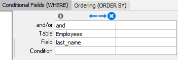 This shows the employee last name entered under the WHERE tab.